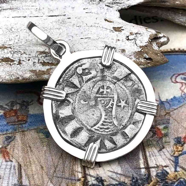 Templar Knights Era Antioch Crusader Medieval Silver Denier Helmet Head Coin of the Crusades Sterling Silver Pendant