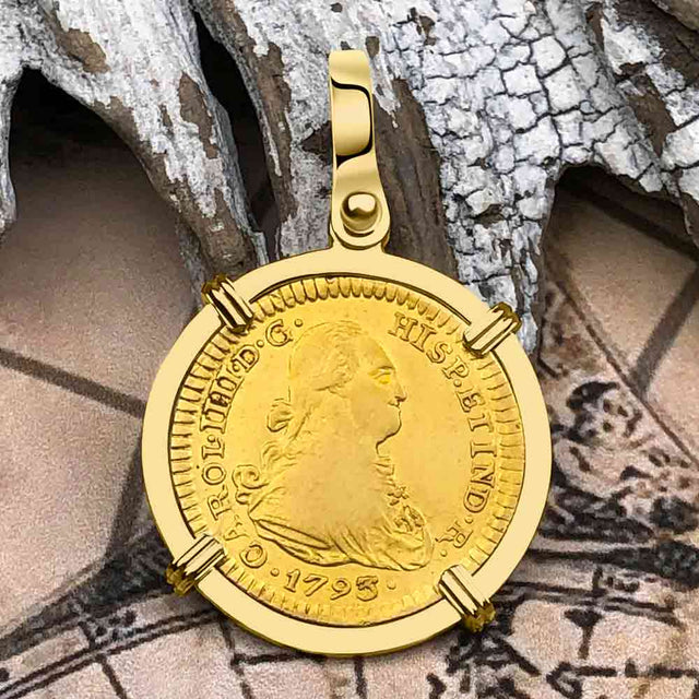 1795 Spanish Gold Portrait One Escudo - the Legendary Pirate Era Doubloon - 18K Gold Pendant