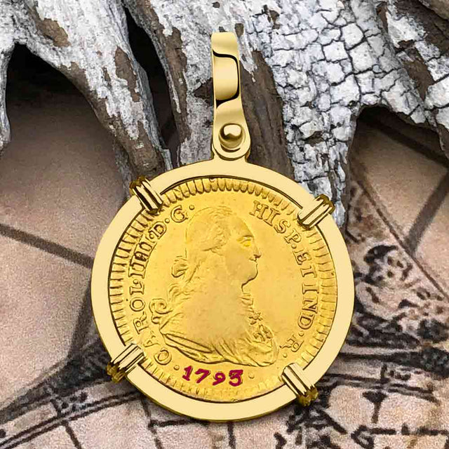 1795 Spanish Gold Portrait One Escudo - the Legendary Pirate Era Doubloon - 18K Gold Pendant