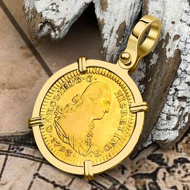 1795 Spanish Gold Portrait One Escudo - the Legendary Pirate Era Doubloon - 18K Gold Pendant