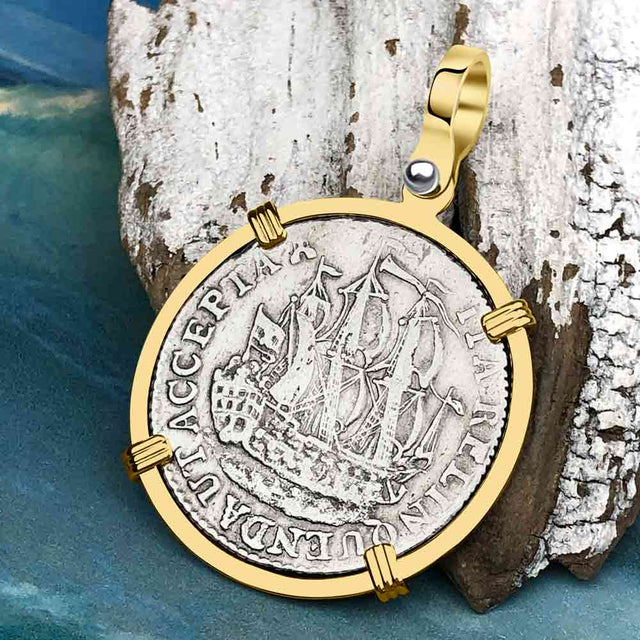 Dutch East India Company 1773 Silver 6 Stuiver Ship Shilling "I Struggle and Survive" 14K Gold