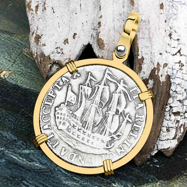 Dutch East India Company 1766 Silver 6 Stuiver Ship Shilling "I Struggle and Survive" 14K Gold