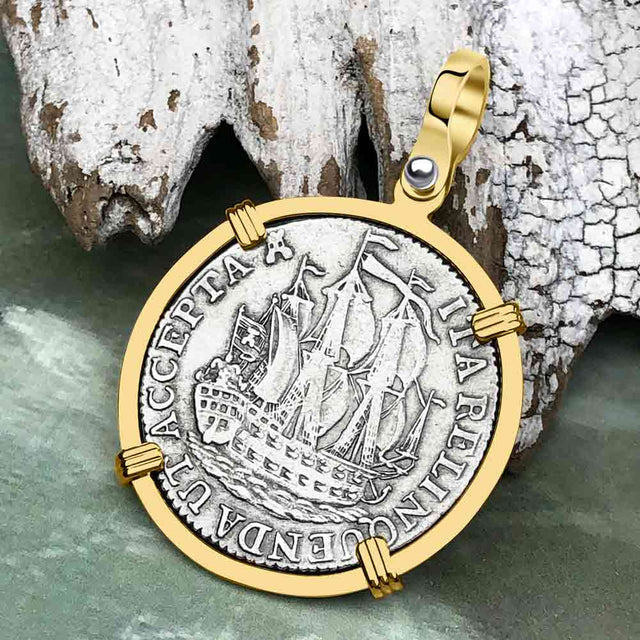 Dutch East India Company 1773 Silver 6 Stuiver Ship Shilling "I Struggle and Survive" 14K Gold