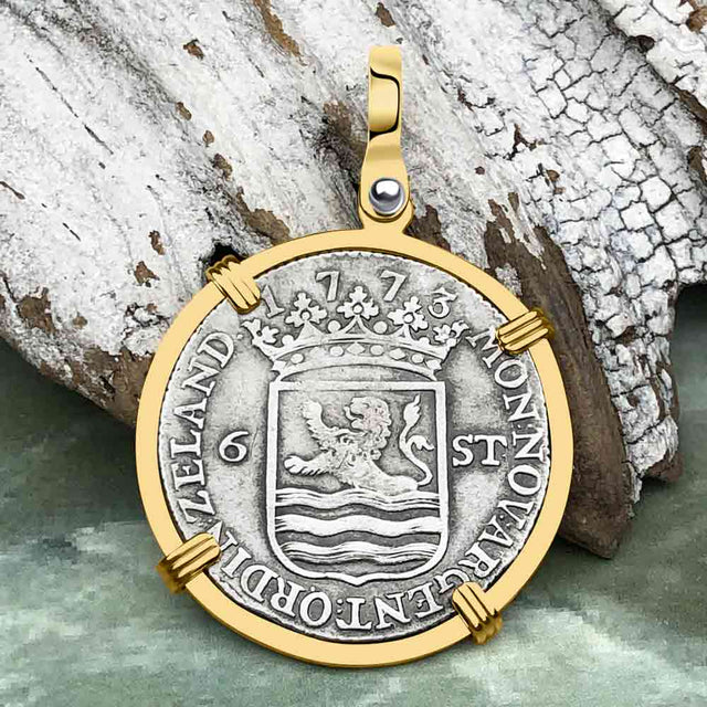 Dutch East India Company 1773 Silver 6 Stuiver Ship Shilling "I Struggle and Survive" 14K Gold