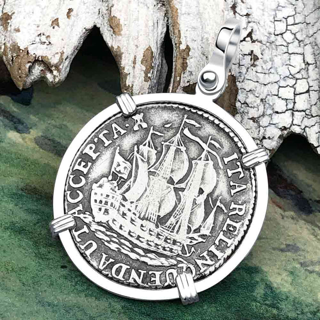 Dutch East India Company 1773 Silver 6 Stuiver Ship Shilling "I Struggle and Survive" Sterling Silver Pendant