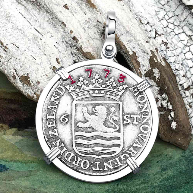 Dutch East India Company 1773 Silver 6 Stuiver Ship Shilling "I Struggle and Survive" Sterling Silver Pendant