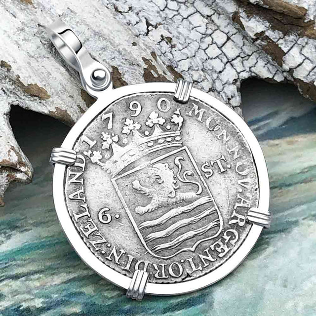 Dutch East India Company 1790 Silver 6 Stuiver Ship Shilling "I Struggle and Survive" Sterling Silver Pendant