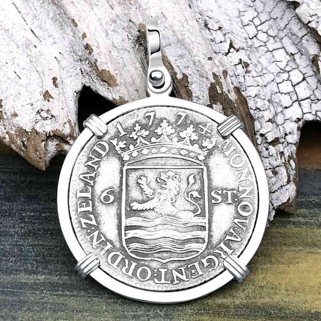 Dutch East India Company 1774 Silver 6 Stuiver Ship Shilling "I Struggle and Survive" Sterling Silver Pendant