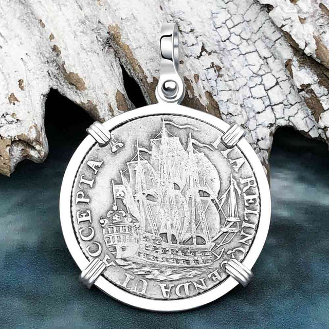 Dutch East India Company 1765 Silver 6 Stuiver Ship Shilling "I Struggle and Survive" Sterling Silver Pendant