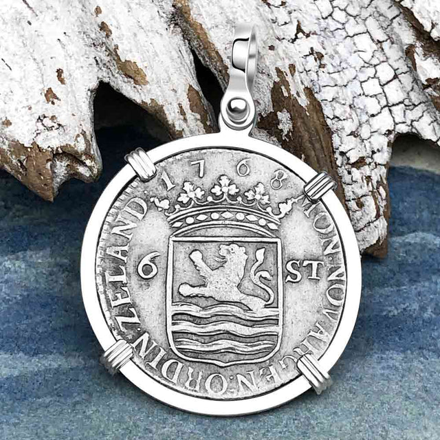 Dutch East India Company 1768 Silver 6 Stuiver Ship Shilling "I Struggle and Survive" Sterling Silver Pendant