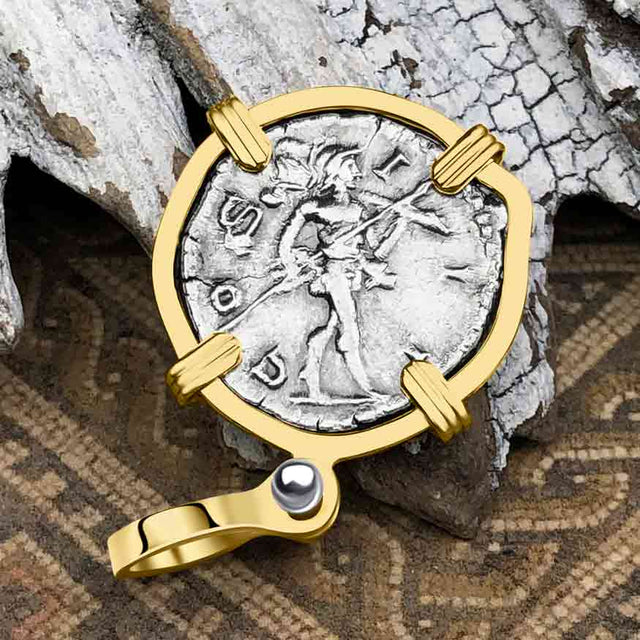 Roman Empire Silver Denarius Coin of Marcus Aurelius, the Philosopher Warrior 170 AD 14K Gold & Sterling Silver Pendant