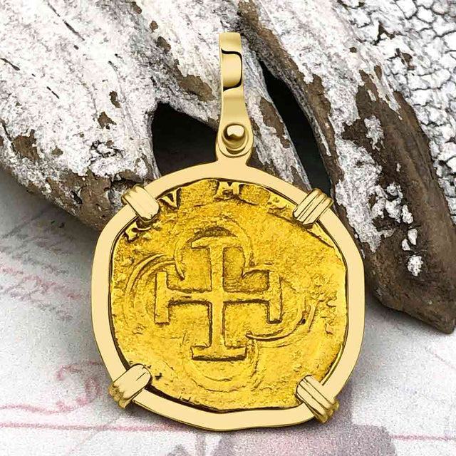 Pirate Era Circa 1566 22K Gold One Escudo - the Legendary Doubloon - 18K Gold Pendant