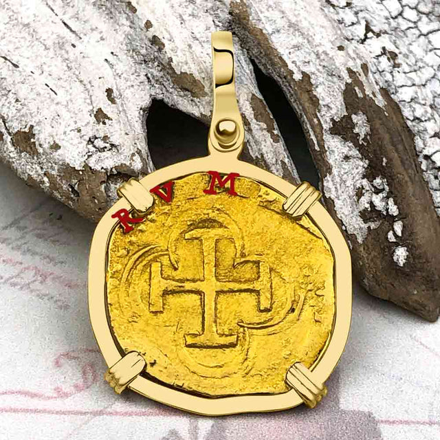 Pirate Era Circa 1566 22K Gold One Escudo - the Legendary Doubloon - 18K Gold Pendant