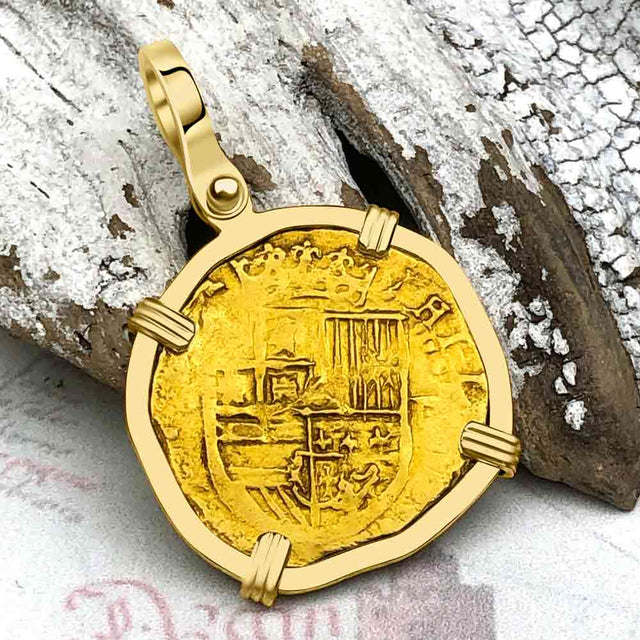 Pirate Era Circa 1566 22K Gold One Escudo - the Legendary Doubloon - 18K Gold Pendant
