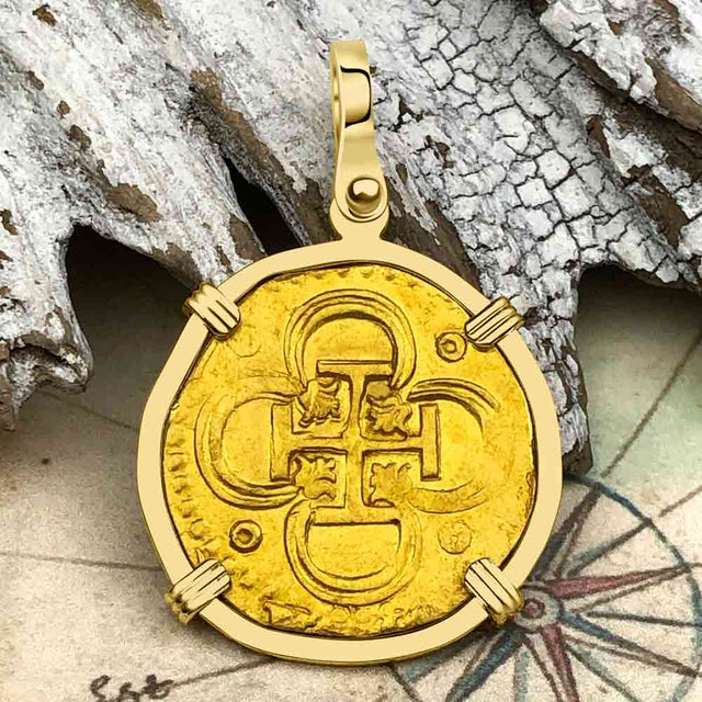 Pirate Era Circa 1580 22K Gold 2 Escudo - the Legendary Doubloon - 18K Gold Pendant
