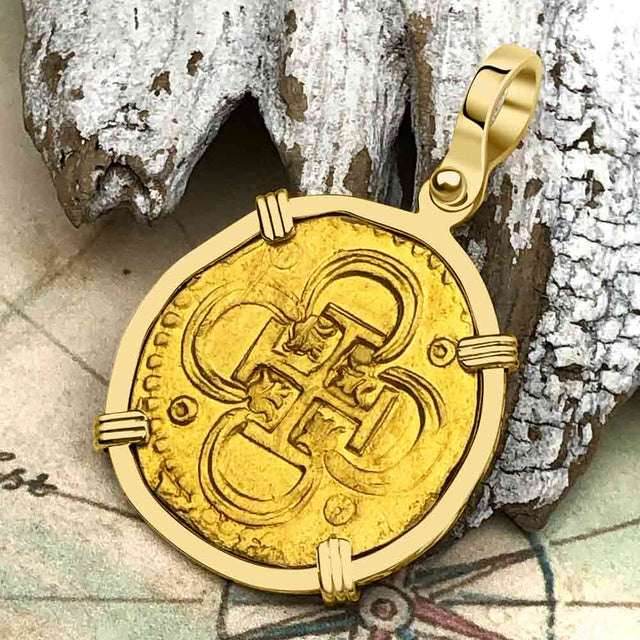 Pirate Era Circa 1580 22K Gold 2 Escudo - the Legendary Doubloon - 18K Gold Pendant