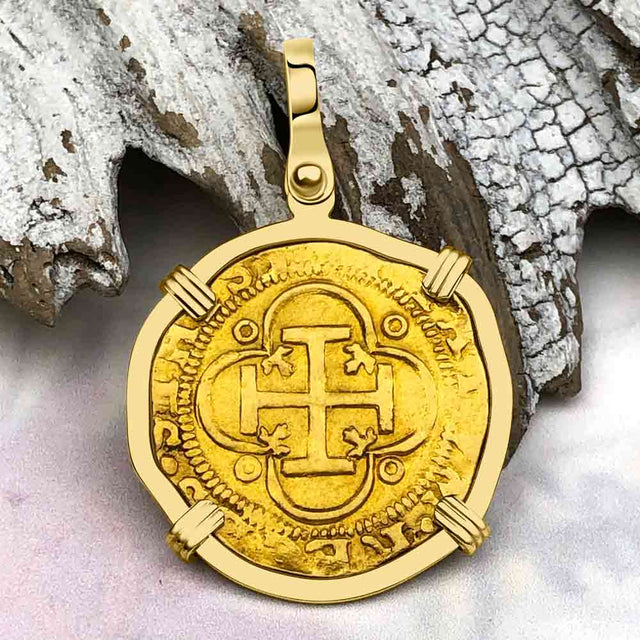 Circa 1560 Unknown Shipwreck 22K Gold 1 Escudo - the Legendary Pirate Era Doubloon 18K Gold Pendant