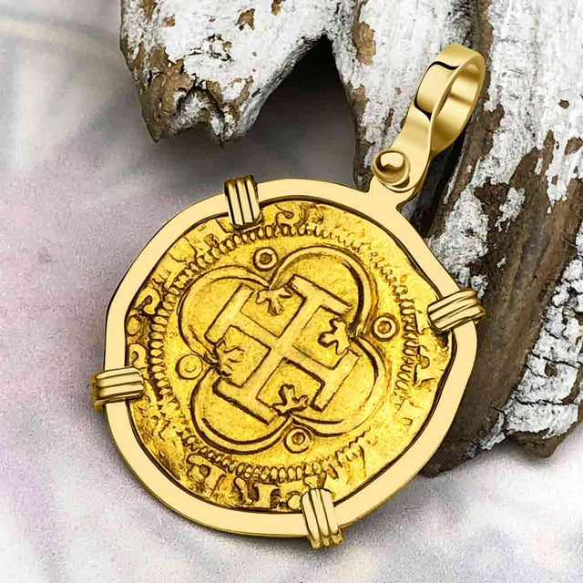 Circa 1560 Unknown Shipwreck 22K Gold 1 Escudo - the Legendary Pirate Era Doubloon 18K Gold Pendant