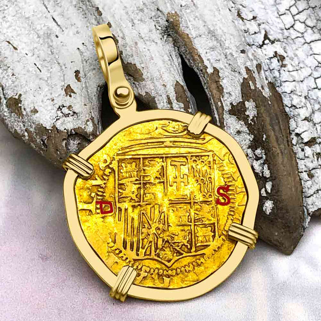 Circa 1560 Unknown Shipwreck 22K Gold 1 Escudo - the Legendary Pirate Era Doubloon 18K Gold Pendant