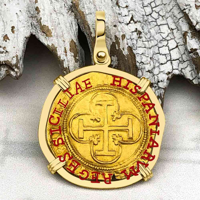 Rare Circa 1550 Unknown Shipwreck 22K Gold 1 Escudo - the Legendary Pirate Era Doubloon 18K Gold Pendant