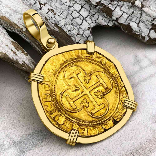 Rare Circa 1550 Unknown Shipwreck 22K Gold 1 Escudo - the Legendary Pirate Era Doubloon 18K Gold Pendant