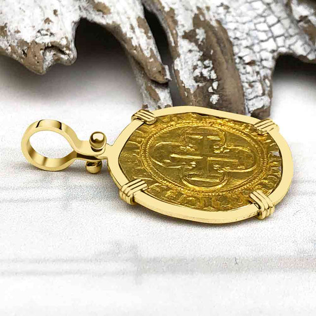 Rare Circa 1550 Unknown Shipwreck 22K Gold 1 Escudo - the Legendary Pirate Era Doubloon 18K Gold Pendant
