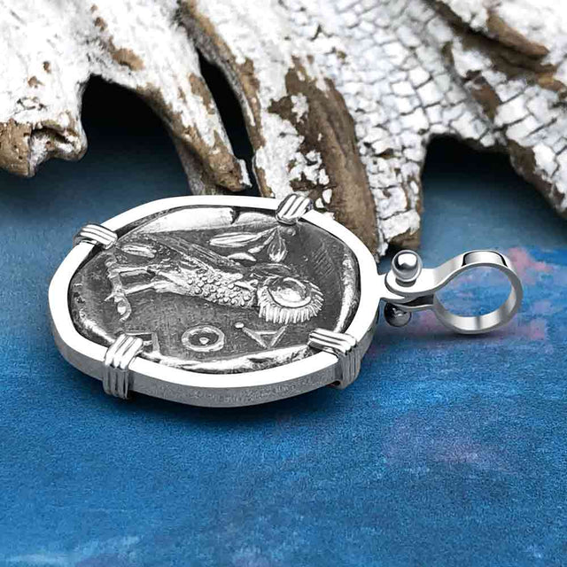 Ancient Greek Athena and the Owl Silver Tetradrachm circa 450 BC Sterling Silver Pendant