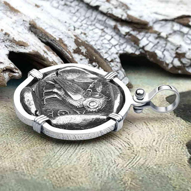 Ancient Greek Athena and the Owl Silver Tetradrachm circa 450 BC Sterling Silver Pendant