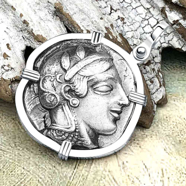 Ancient Greek Athena and the Owl Silver Tetradrachm circa 450 BC Sterling Silver Pendant