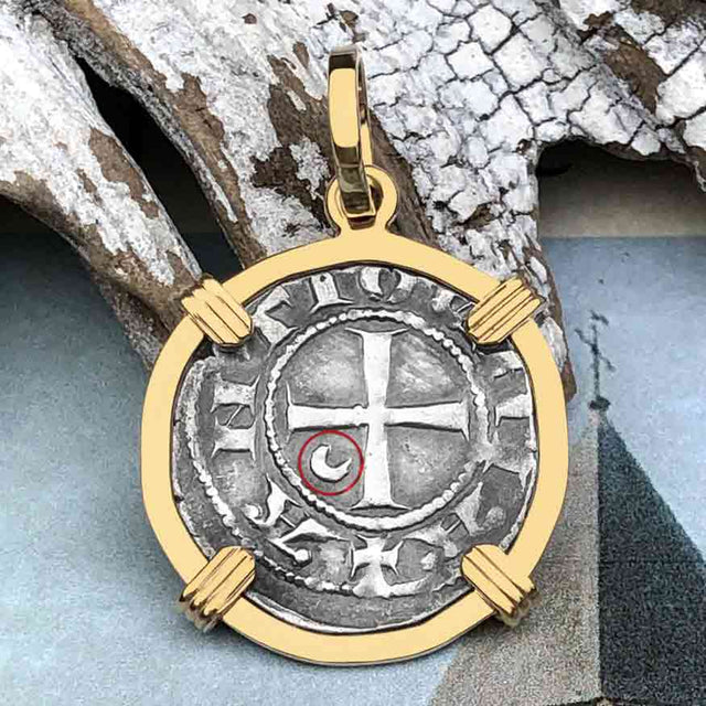 Templar Knights Era Antioch Crusader Medieval Silver Denier - Helmet Head - Coin of the Crusades 14K Gold Pendant