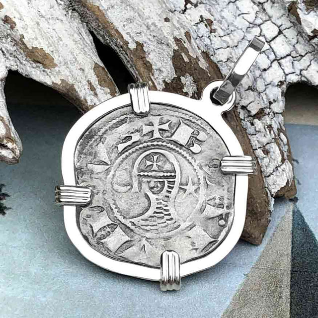 Templar Knights Era Antioch Crusader Medieval Silver Denier Helmet Head Coin of the Crusades Sterling Silver Pendant