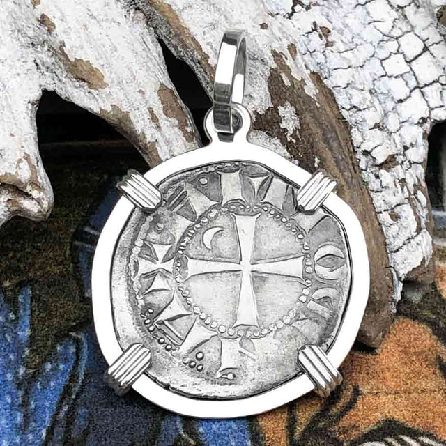 Templar Knights Era Antioch Crusader Medieval Silver Denier Helmet Head Coin of the Crusades Sterling Silver Pendant