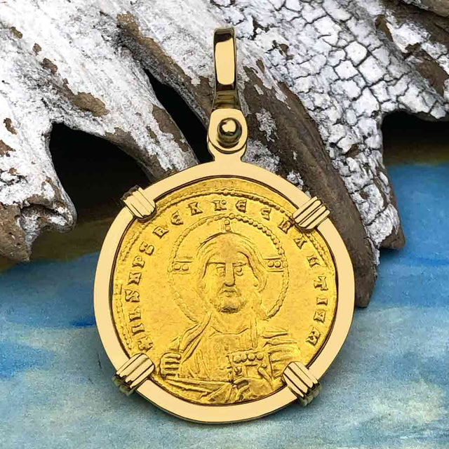 Jesus Christ King of Kings 24K Gold Solidus Coin 945 AD 18K Gold Pendant