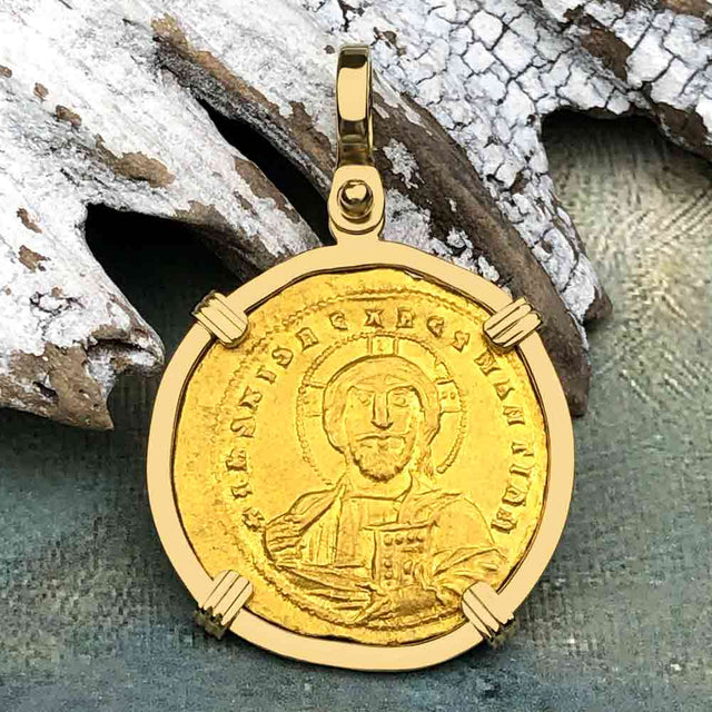 Jesus Christ King of Kings 24K Gold Histamenon Nomisma Coin 963 AD 18K Gold Pendant