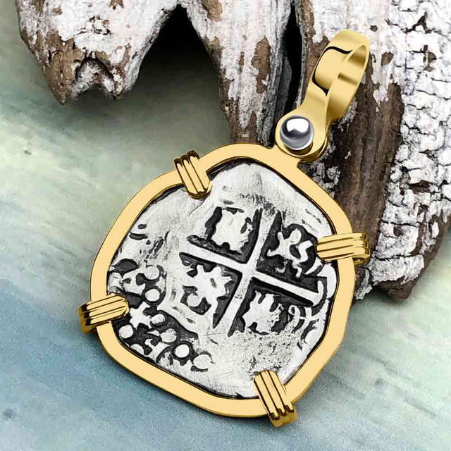 Atocha Era Buried Spanish 1 Reale Piece of Eight 14K Gold Pendant