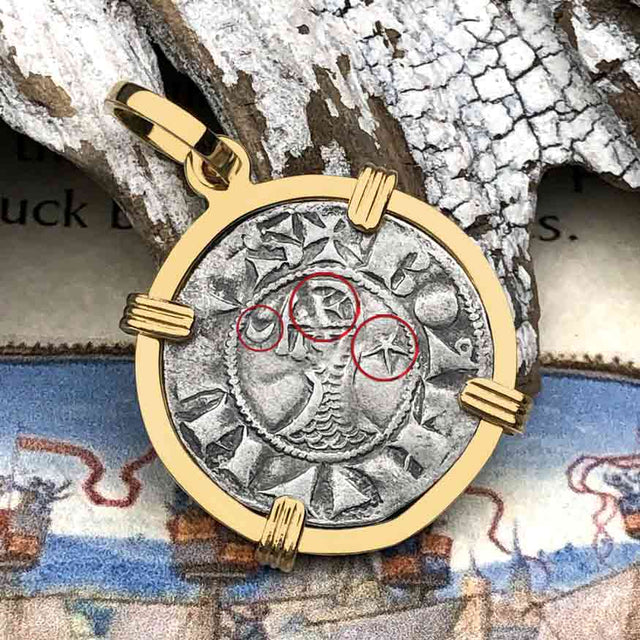 Templar Knights Era Antioch Crusader Medieval Silver Denier - Helmet Head - Coin of the Crusades 14K Gold Pendant