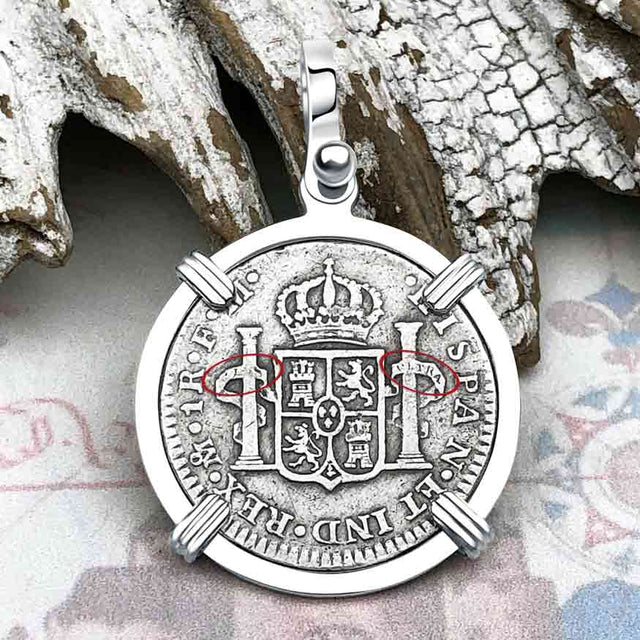 1774 Silver 1 Reale Spanish Portrait Piece of 8 Sterling Silver Pendant