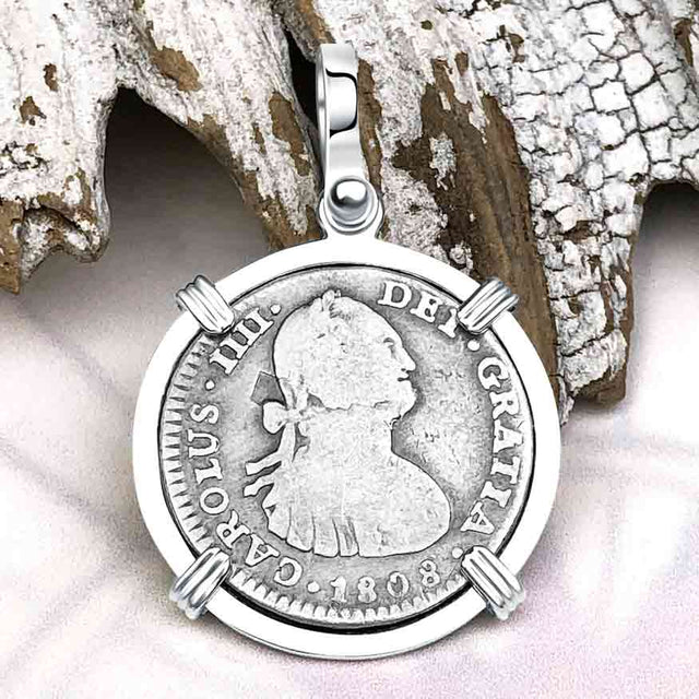 1808 Silver 1 Reale Spanish Portrait Piece of 8 Sterling Silver Pendant
