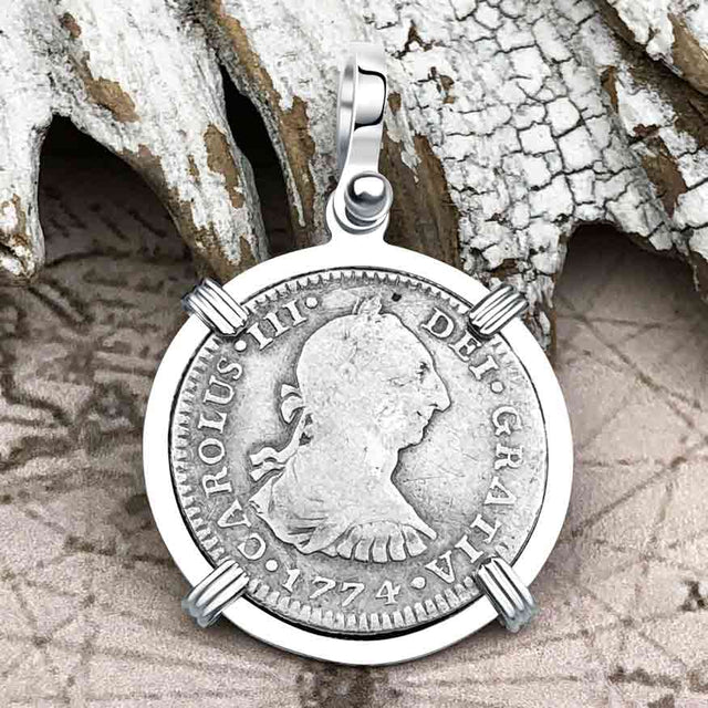 1774 Silver 1 Reale Spanish Portrait Piece of 8 Sterling Silver Pendant