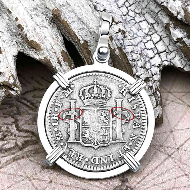 1774 Silver 1 Reale Spanish Portrait Piece of 8 Sterling Silver Pendant