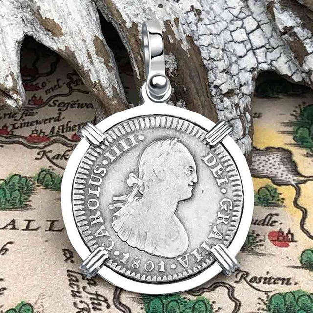 1801 Silver 1 Reale Spanish Portrait Piece of 8 Sterling Silver Pendant