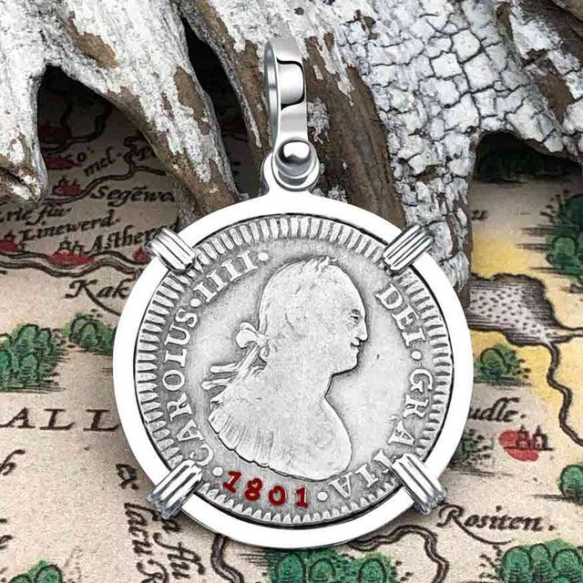 1801 Silver 1 Reale Spanish Portrait Piece of 8 Sterling Silver Pendant