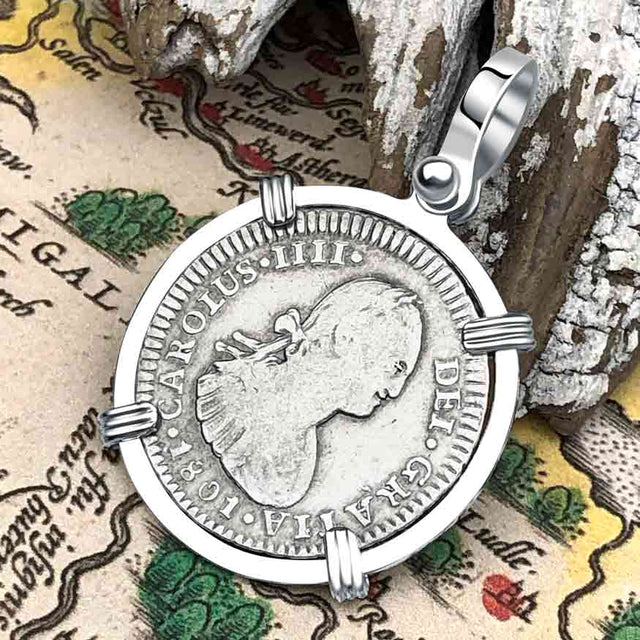 1801 Silver 1 Reale Spanish Portrait Piece of 8 Sterling Silver Pendant