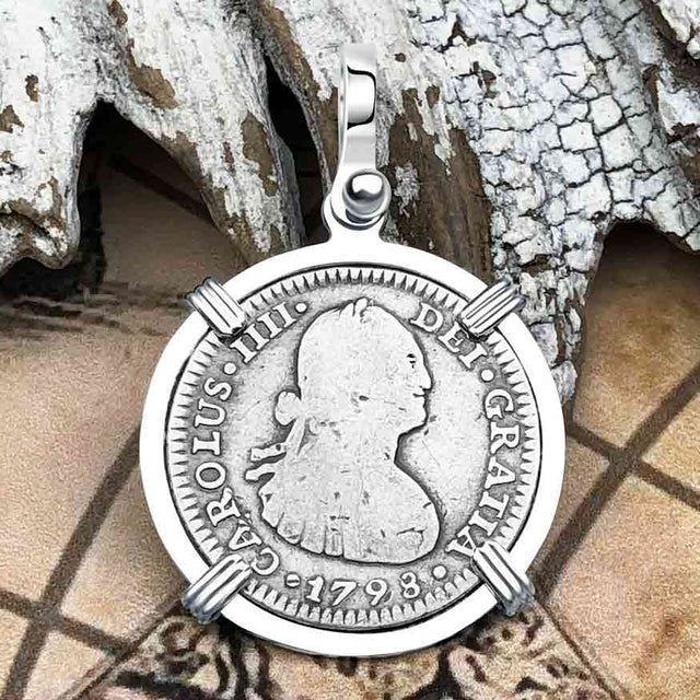 1798 Silver 1 Reale Spanish Portrait Piece of 8 Sterling Silver Pendant | Artifact #5873