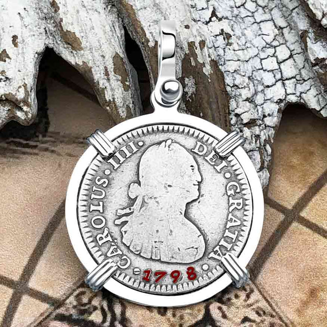 1798 Silver 1 Reale Spanish Portrait Piece of 8 Sterling Silver Pendant | Artifact #5873