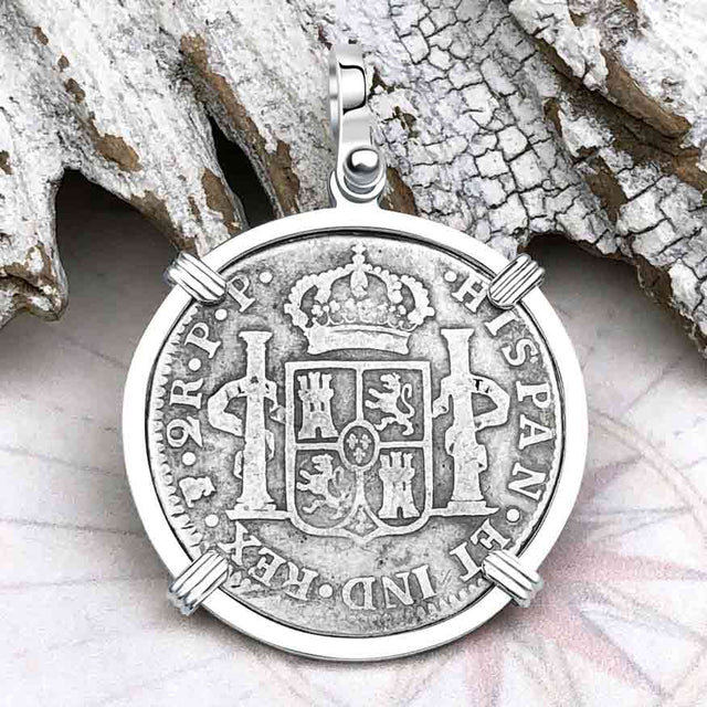 1795 Silver 2 Reale Spanish Portrait Piece of 8 Sterling Silver Pendant