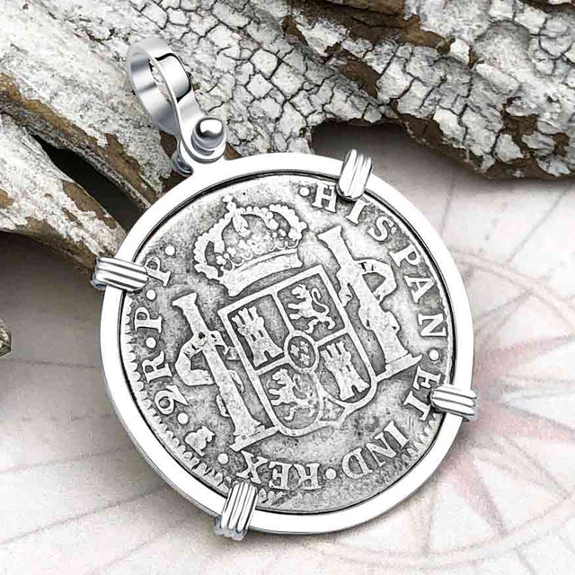 1795 Silver 2 Reale Spanish Portrait Piece of 8 Sterling Silver Pendant