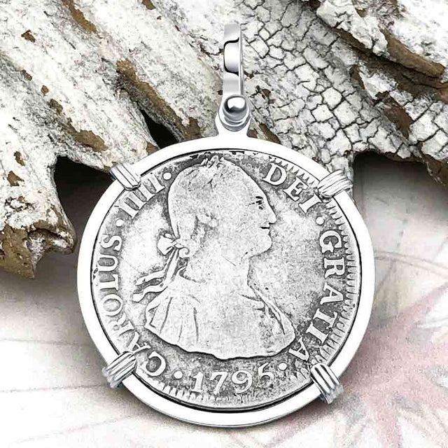 1795 Silver 2 Reale Spanish Portrait Piece of 8 Sterling Silver Pendant