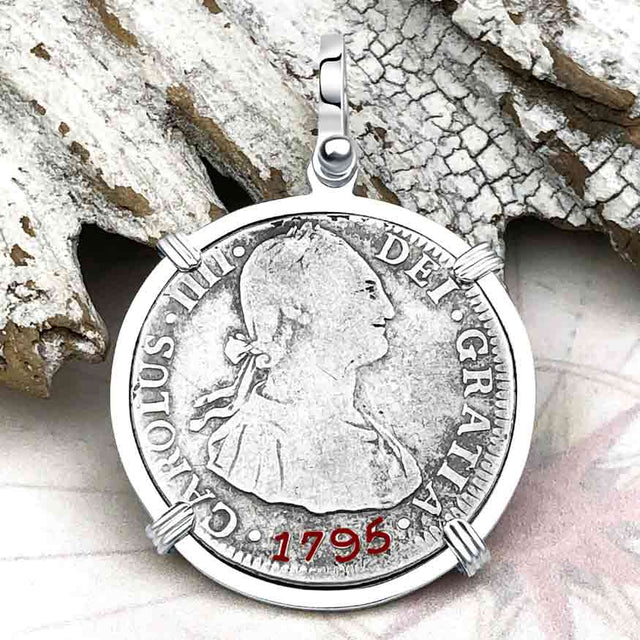 1795 Silver 2 Reale Spanish Portrait Piece of 8 Sterling Silver Pendant