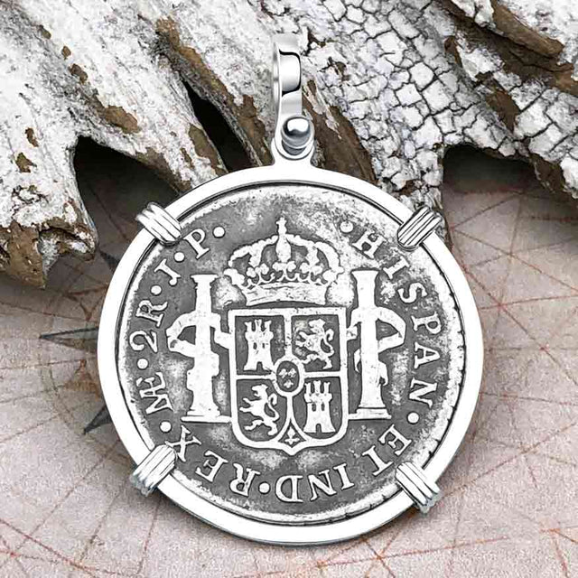1803 Pirate Era Silver 2 Reale Spanish Portrait Piece of 8 Sterling Silver Pendant